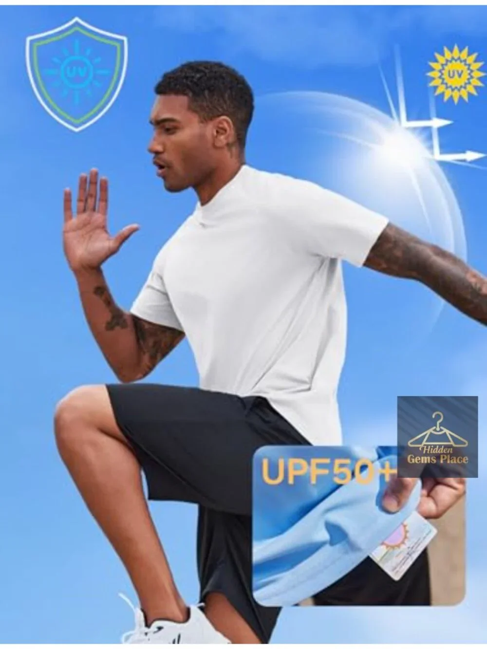 UPF50+ Men's Rash Guard Shirts 2-Pack Quick Dry Short Sleeve Athletic Sun